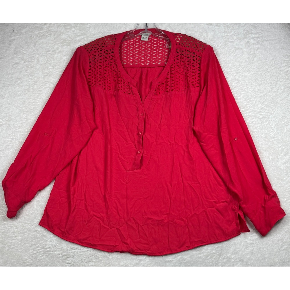 Ariat Blouse Women XXL Pink Western Boho Crochet Eyelet Shoulder Top